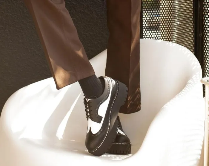 TUK Shoes Vegan Women Black and White Double Decker Brogue TUK Shoes Vegan Women Black and White Double Decker Brogue
