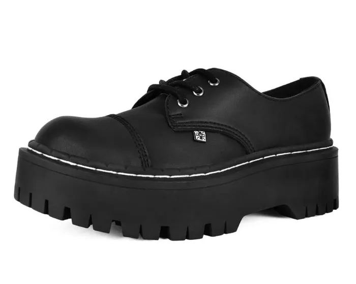TUK Shoes Vegan Women Black Cap Toe Double Decker Brogue