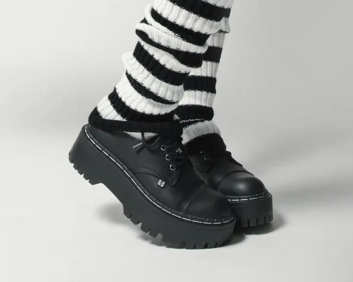 TUK Shoes Vegan Women Black Cap Toe Double Decker Brogue TUK Shoes Vegan Women Black Cap Toe Double Decker Brogue