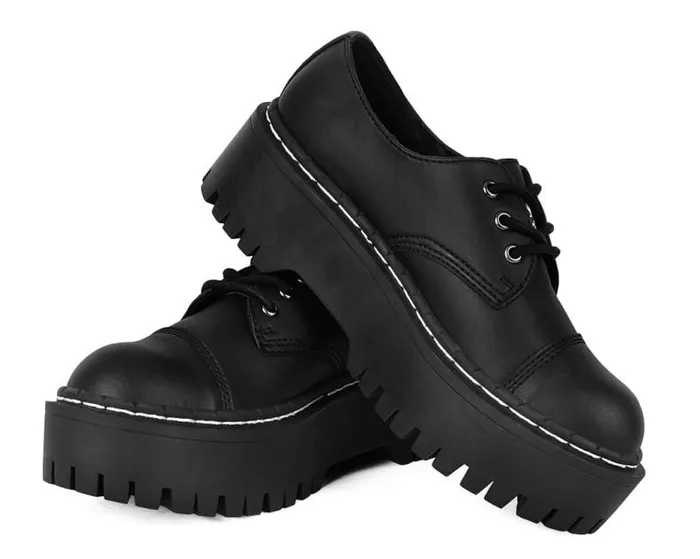 TUK Shoes Vegan Women Black Cap Toe Double Decker Brogue TUK Shoes Vegan Women Black Cap Toe Double Decker Brogue