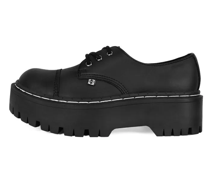 TUK Shoes Vegan Women Black Cap Toe Double Decker Brogue TUK Shoes Vegan Women Black Cap Toe Double Decker Brogue