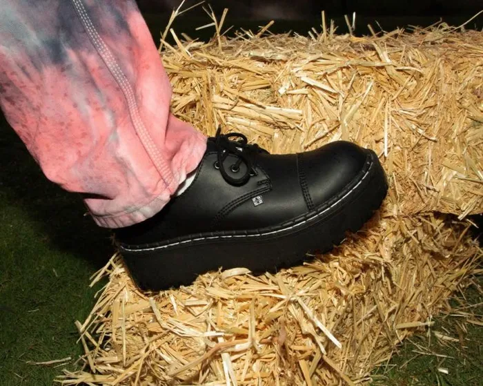 TUK Shoes Vegan Women Black Cap Toe Double Decker Brogue TUK Shoes Vegan Women Black Cap Toe Double Decker Brogue