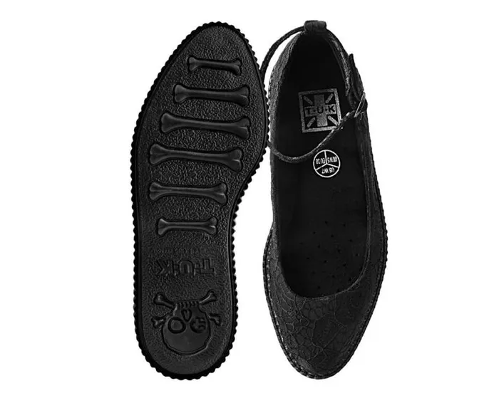 TUK Shoes Vegan Women Black Lace Ballet Ankle Strap Creeper Mary Jane Shoe