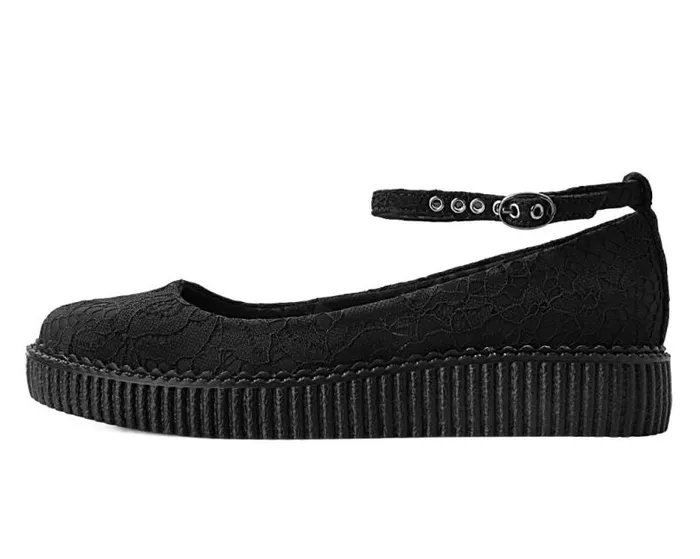 TUK Shoes Vegan Women Black Lace Ballet Ankle Strap Creeper Mary Jane Shoe