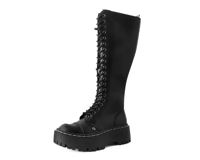 TUK Shoes Vegan Women Black TUKskin Kneehigh Double Decker Boot