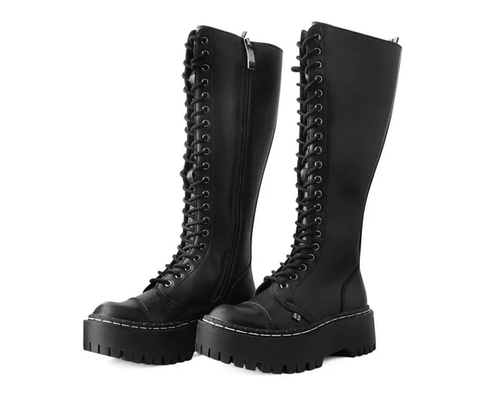 TUK Shoes Vegan Women Black TUKskin Kneehigh Double Decker Boot