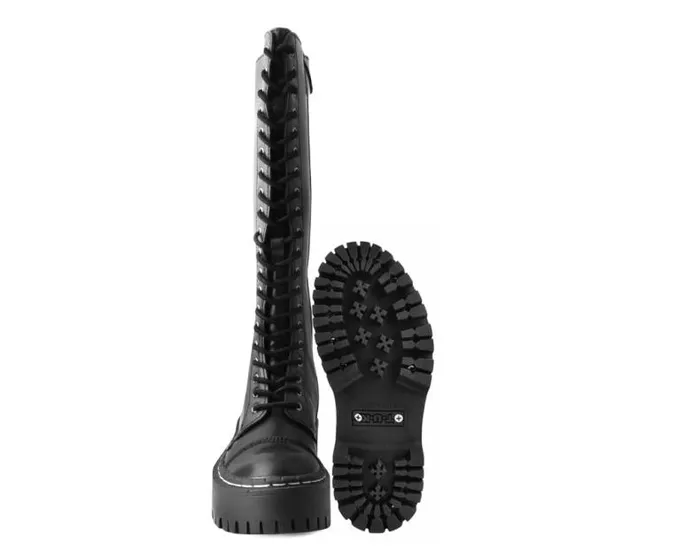TUK Shoes Vegan Women Black TUKskin Kneehigh Double Decker Boot