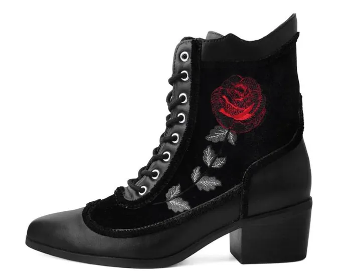 TUK Shoes Vegan Women Black Victorian 8Eye Rose Pointed Anarchic Heel TUK Shoes Vegan Women Black Victorian 8Eye Rose Pointed Anarchic Heel