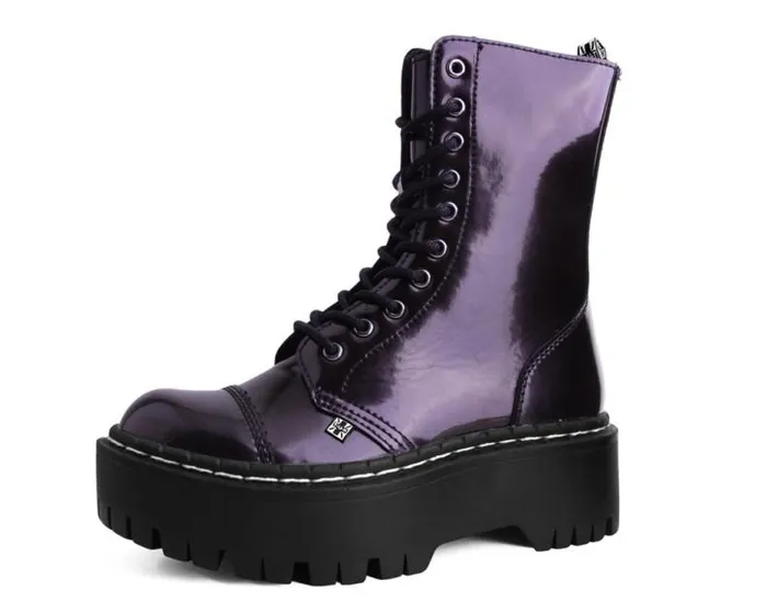 TUK Shoes Vegan Women Burgundy RubOff 10Eye Double Decker Boot