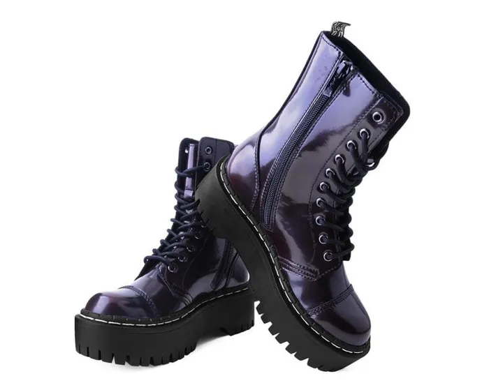 TUK Shoes Vegan Women Burgundy RubOff 10Eye Double Decker Boot