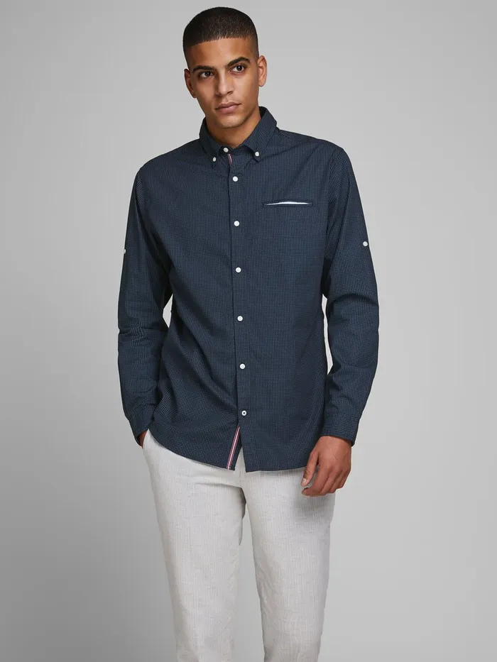 Tailoring JACK and JONES Mens BUTTONDOWN LINEN SHIRT Blue Navy Blazer