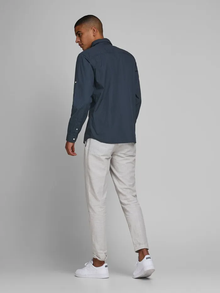 Tailoring JACK and JONES Mens BUTTONDOWN LINEN SHIRT Blue Navy Blazer