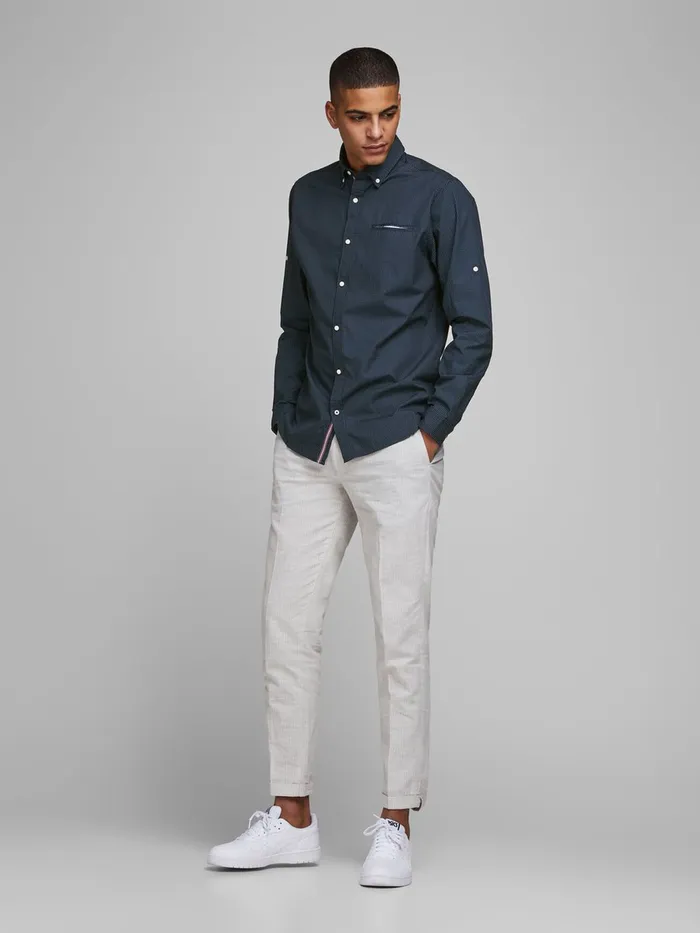 Tailoring JACK and JONES Mens BUTTONDOWN LINEN SHIRT Blue Navy Blazer