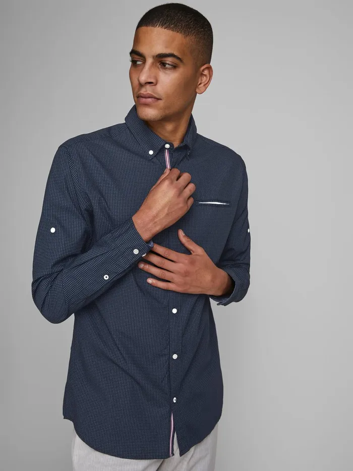 Tailoring JACK and JONES Mens BUTTONDOWN LINEN SHIRT Blue Navy Blazer