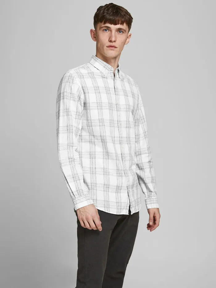 Tailoring JACK and JONES Mens CHECKED BUTTONDOWN POPLIN SHIRT White Whisper White