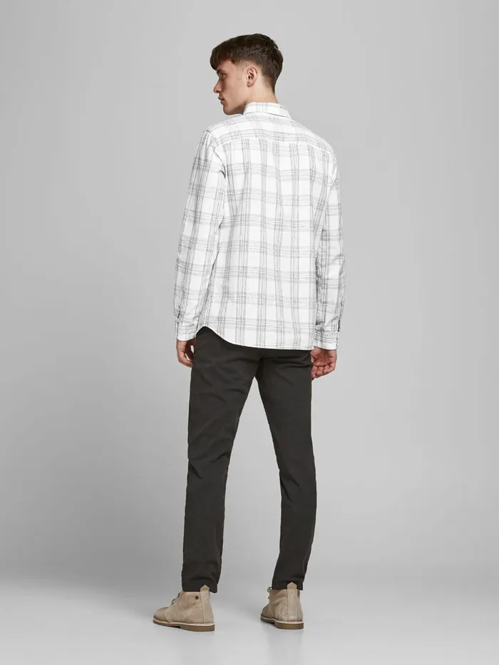 Tailoring JACK and JONES Mens CHECKED BUTTONDOWN POPLIN SHIRT White Whisper White