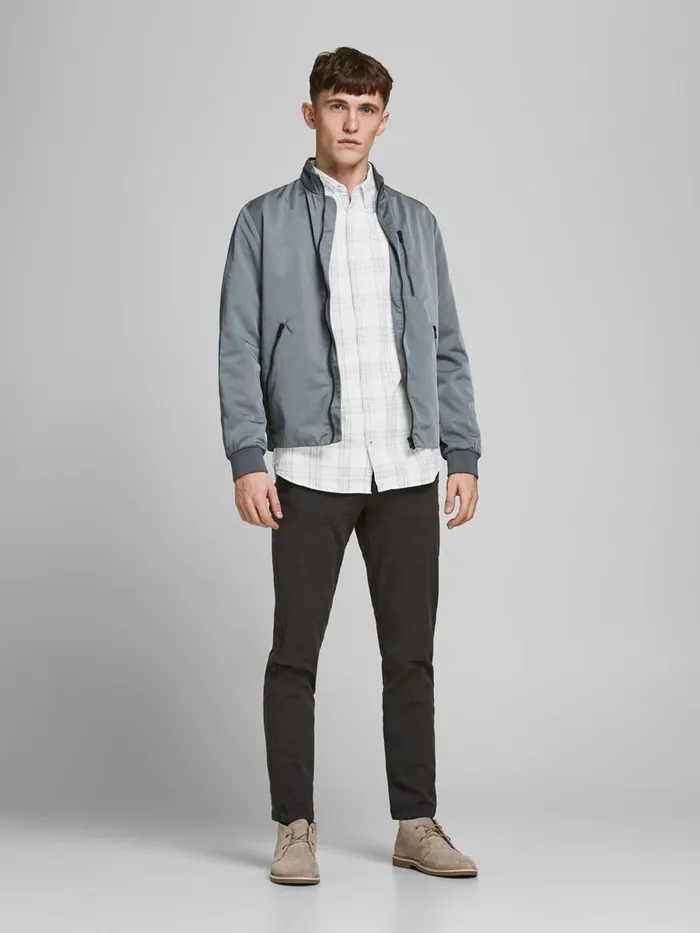 Tailoring JACK and JONES Mens CHECKED BUTTONDOWN POPLIN SHIRT White Whisper White