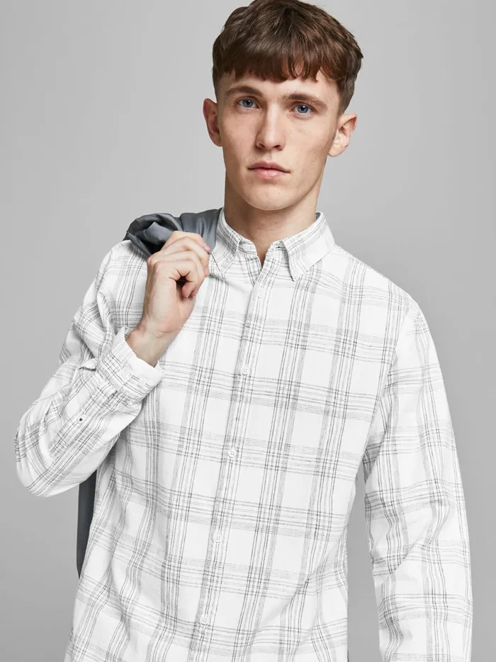 Tailoring JACK and JONES Mens CHECKED BUTTONDOWN POPLIN SHIRT White Whisper White
