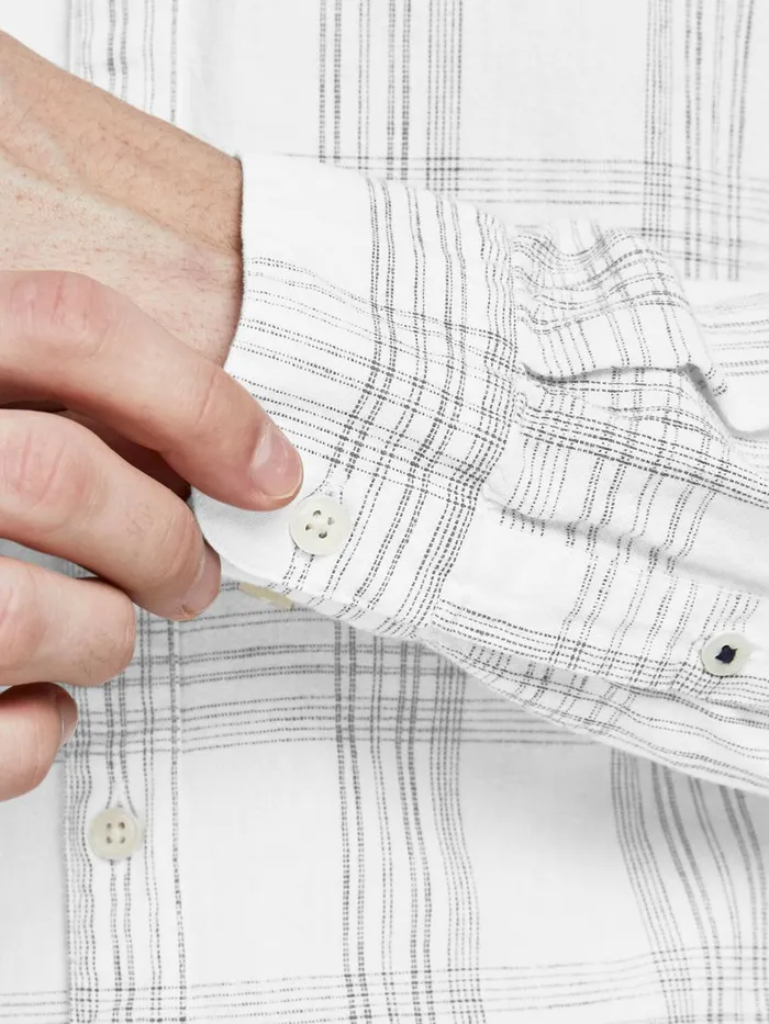 Tailoring JACK and JONES Mens CHECKED BUTTONDOWN POPLIN SHIRT White Whisper White