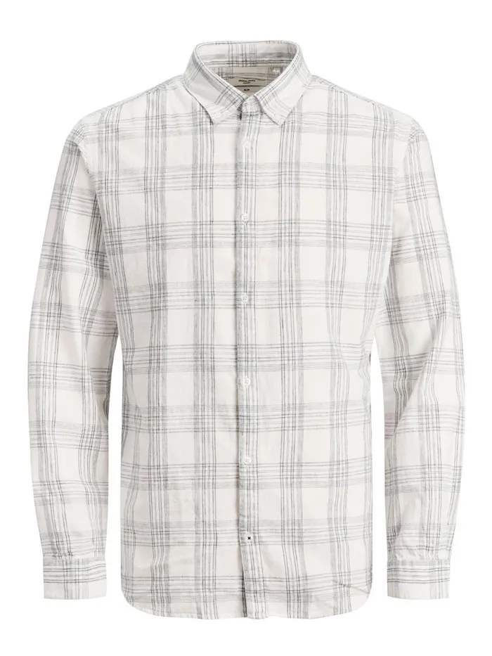 Tailoring JACK and JONES Mens CHECKED BUTTONDOWN POPLIN SHIRT White Whisper White