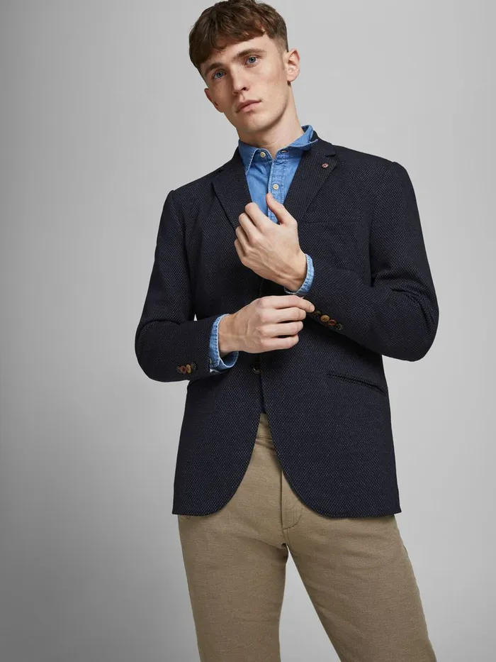 Tailoring JACK and JONES Mens SLIM FIT SOFT TWILL BLAZER Blue Dark Navy