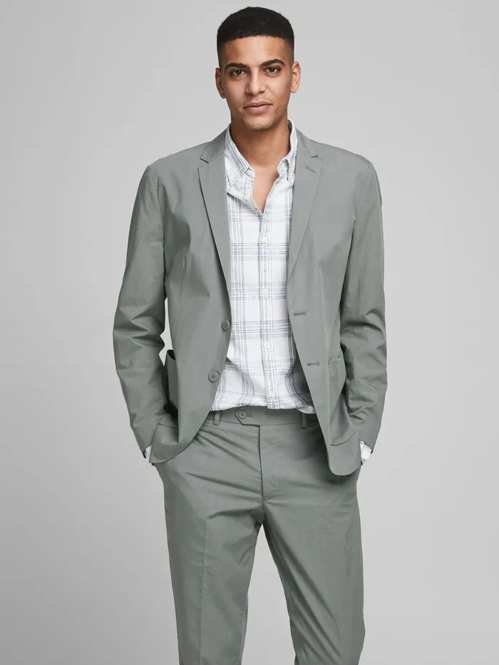 Tailoring JACK and JONES Mens SUPER SLIM FIT LINEN BLAZER Grey Sedona Sage
