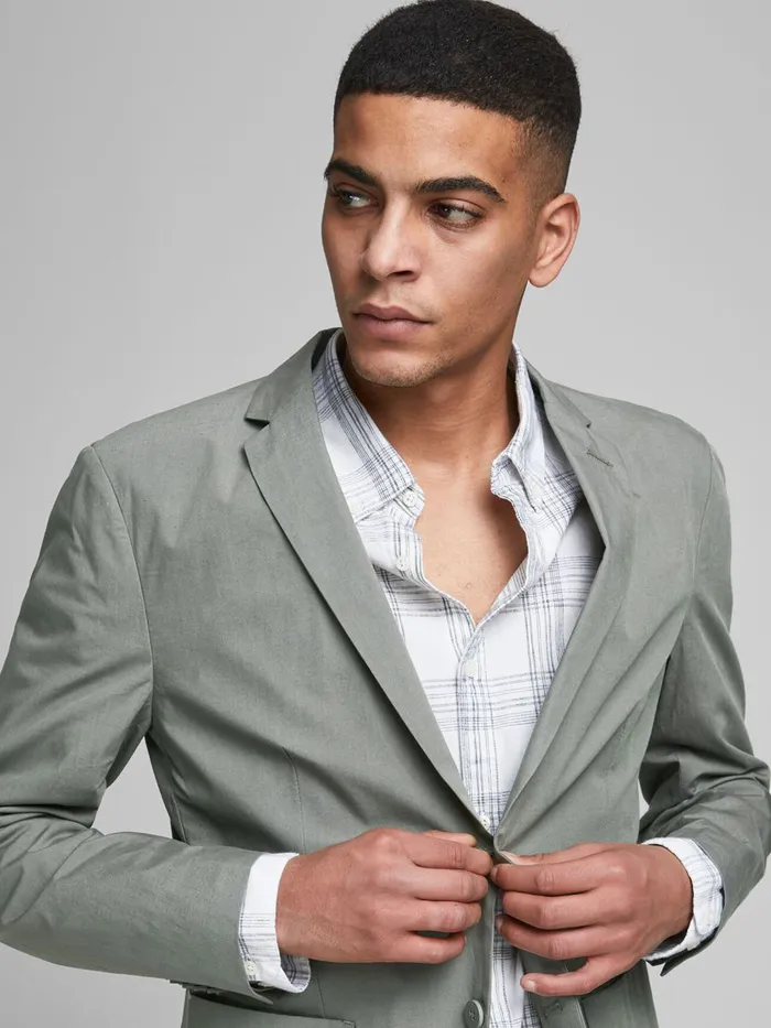 Tailoring JACK and JONES Mens SUPER SLIM FIT LINEN BLAZER Grey Sedona Sage