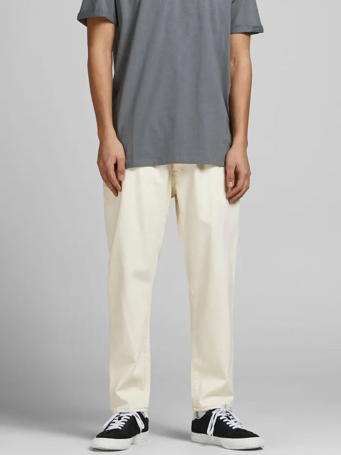 Tapered Jeans JACK and JONES Mens FRANK ORIGINAL AKM 480 TAPERED FIT JEANS White Ecru
