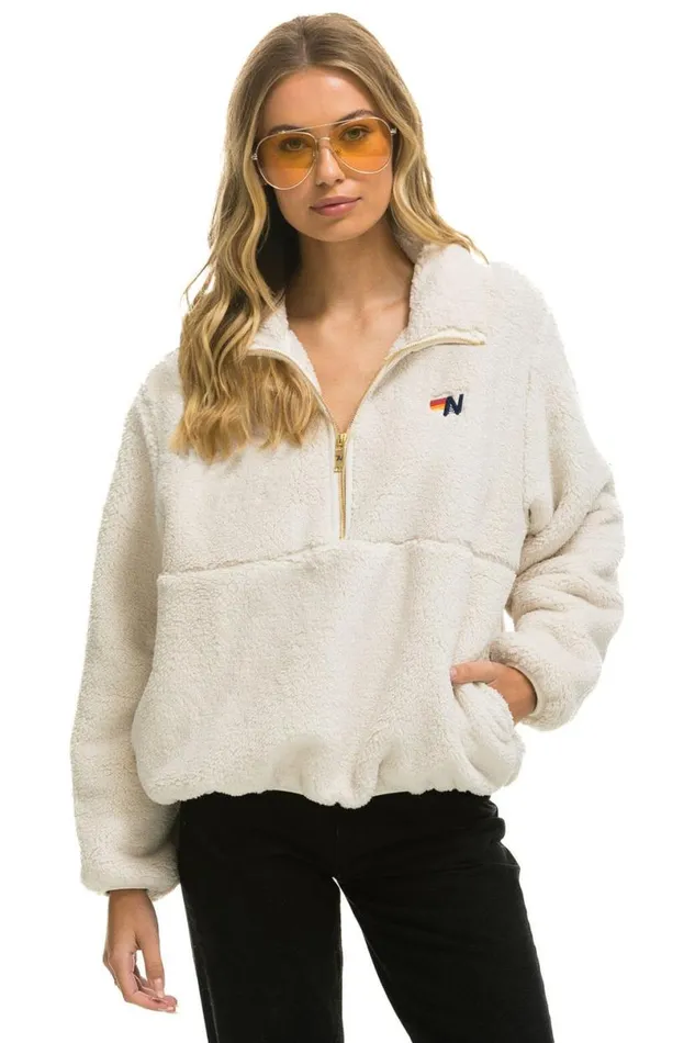Teddy Apres Half Zip Jacket 8211 Vintage White WomenMen Aviator Nation Teddy Jackets Teddy Apres Half Zip Jacket 8211 Vintage White WomenMen Aviator Nation Teddy Jackets