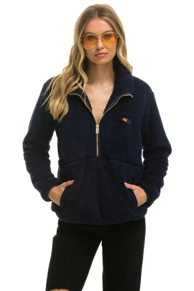 Teddy Unisex Half Zip Jacket 8211 Navy WomenMen Aviator Nation Teddy Jackets