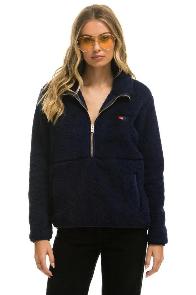 Teddy Unisex Half Zip Jacket 8211 Navy WomenMen Aviator Nation Teddy Jackets