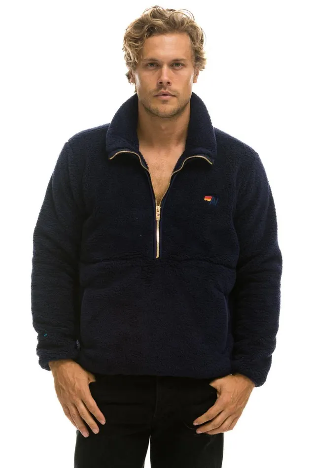 Teddy Unisex Half Zip Jacket 8211 Navy WomenMen Aviator Nation Teddy Jackets