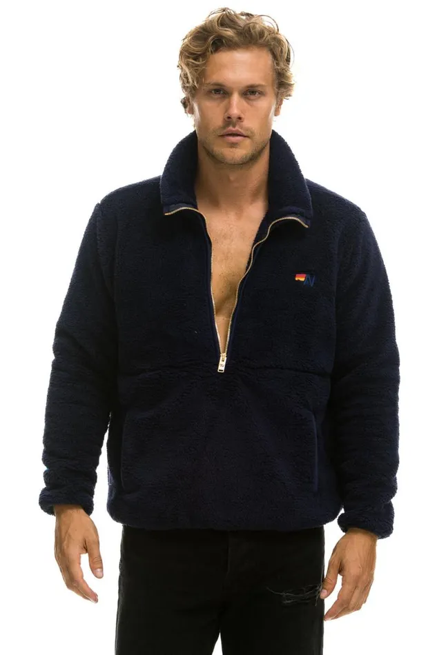 Teddy Unisex Half Zip Jacket 8211 Navy WomenMen Aviator Nation Teddy Jackets