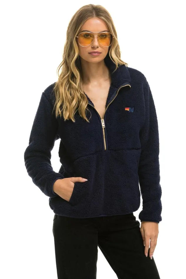 Teddy Unisex Half Zip Jacket 8211 Navy WomenMen Aviator Nation Teddy Jackets