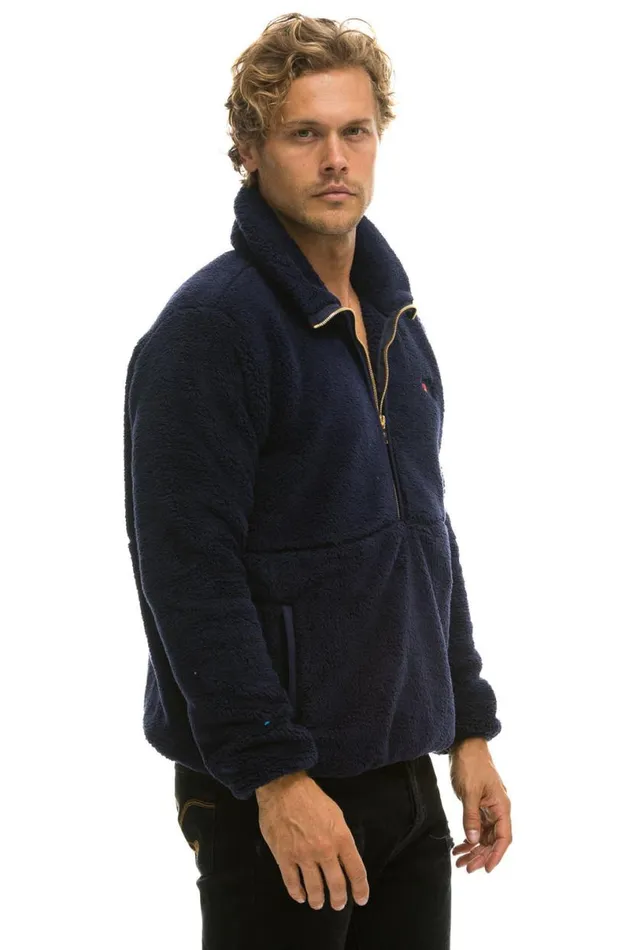 Teddy Unisex Half Zip Jacket 8211 Navy WomenMen Aviator Nation Teddy Jackets