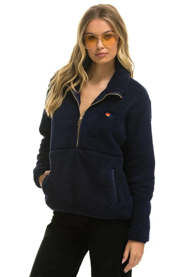 Teddy Unisex Half Zip Jacket 8211 Navy WomenMen Aviator Nation Teddy Jackets
