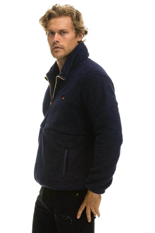 Teddy Unisex Half Zip Jacket 8211 Navy WomenMen Aviator Nation Teddy Jackets