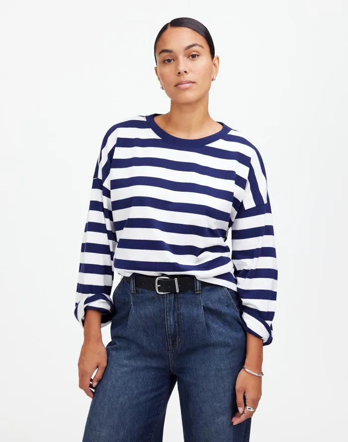 Tees Women Madewell Oversized LongSleeve Crewneck Tee Bright Cobalt