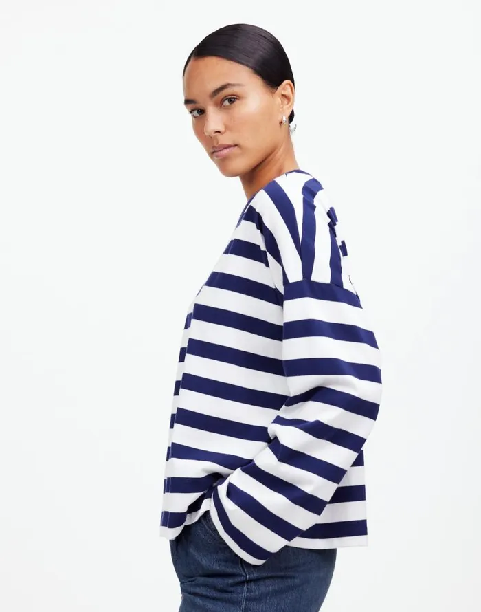 Tees Women Madewell Oversized LongSleeve Crewneck Tee Bright Cobalt