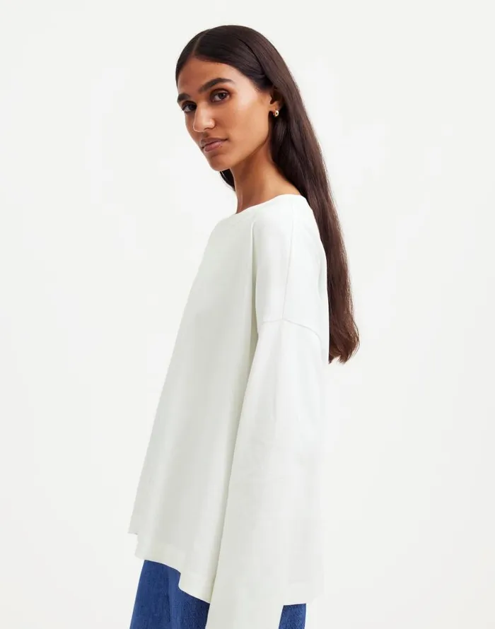 Tees Women Madewell Oversized LongSleeve Crewneck Tee Eyelet White