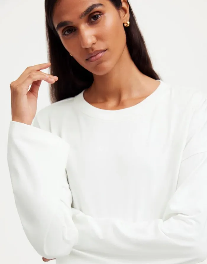 Tees Women Madewell Oversized LongSleeve Crewneck Tee Eyelet White