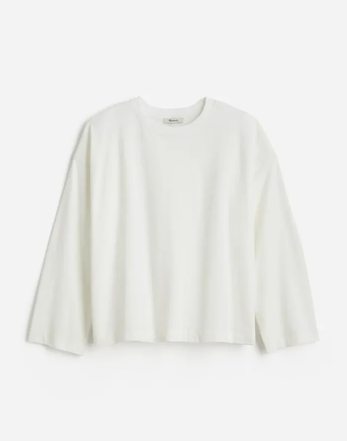 Tees Women Madewell Oversized LongSleeve Crewneck Tee Eyelet White