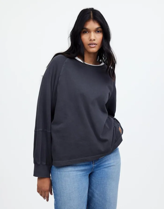 Tees Women Madewell Plus Relaxed LongSleeve Raglan Tee Black Coal