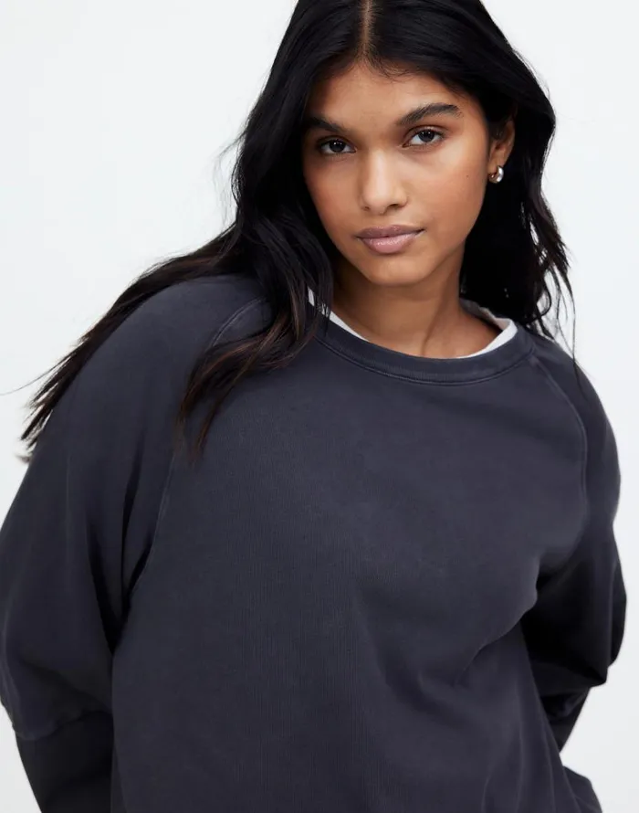 Tees Women Madewell Plus Relaxed LongSleeve Raglan Tee Black Coal