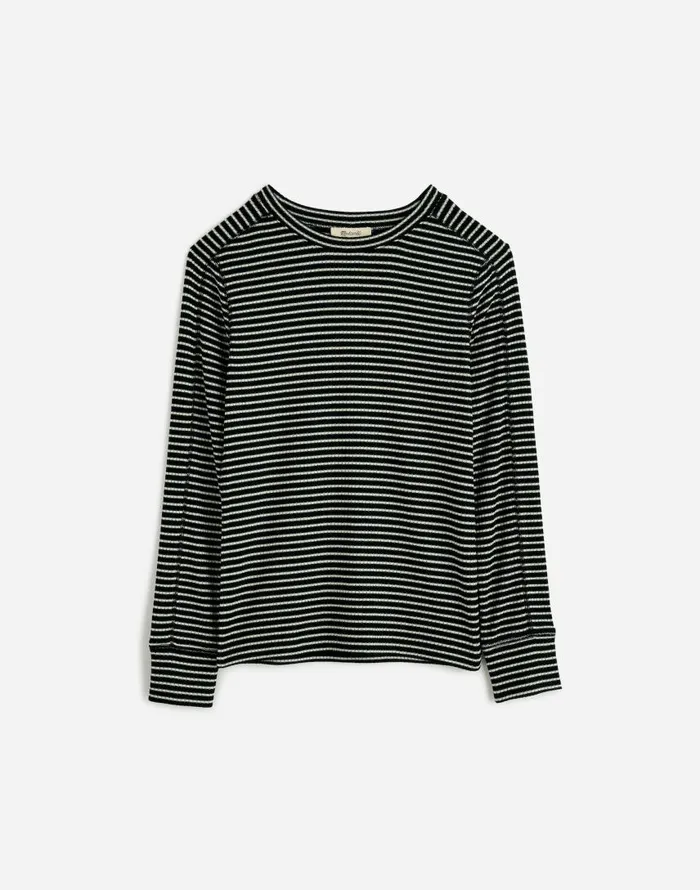 Tees Women Madewell Plus Ribbed Crewneck LongSleeve Tee In Stripe Luxury Forest