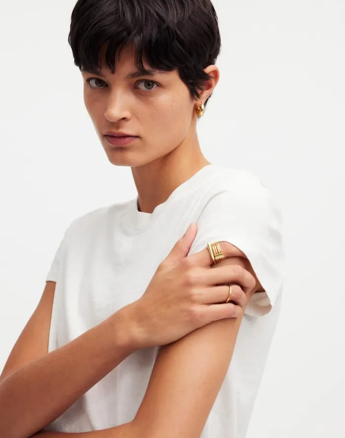 Tees Women Madewell Premium Standard 01 The Shrunken Tee Eyelet White