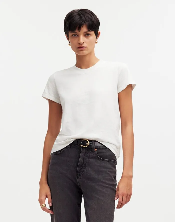 Tees Women Madewell Premium Standard 01 The Shrunken Tee Eyelet White