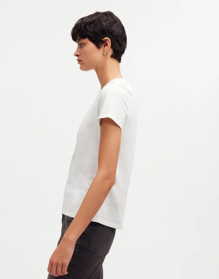 Tees Women Madewell Premium Standard 01 The Shrunken Tee Eyelet White