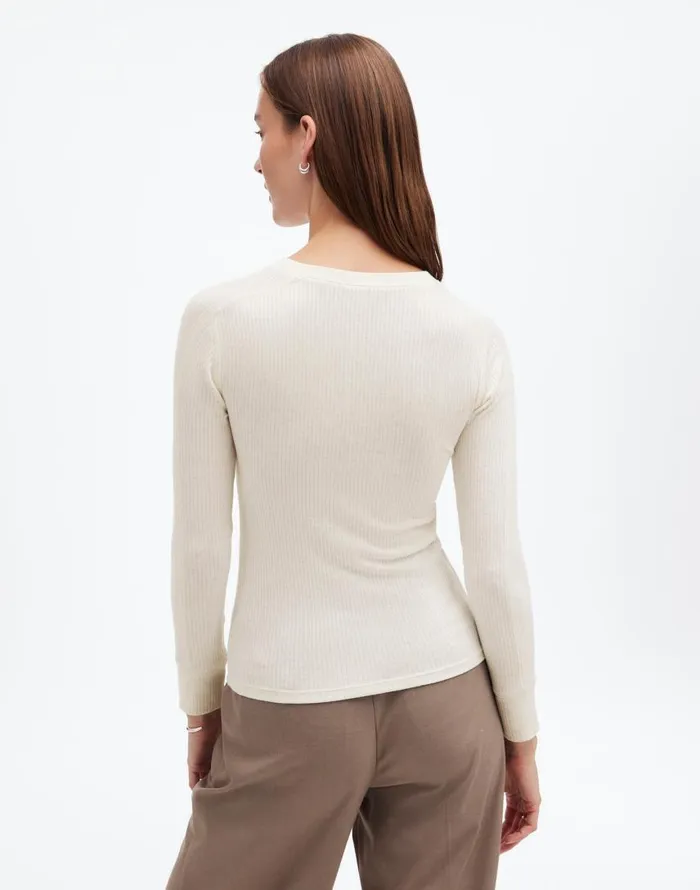 Tees Women Madewell Ribbed Crewneck LongSleeve Tee Hthr Cream