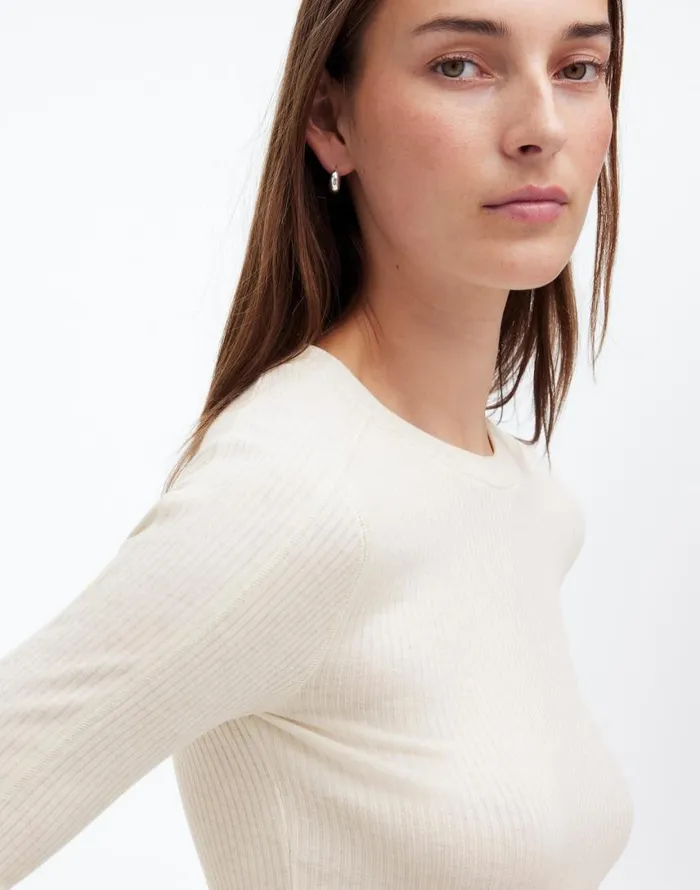 Tees Women Madewell Ribbed Crewneck LongSleeve Tee Hthr Cream